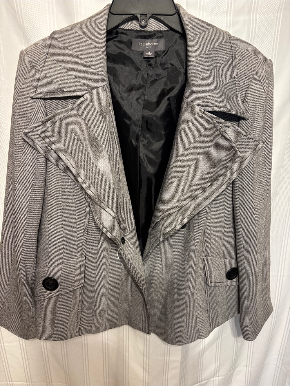 Liz Claiborne Gray Herringbone Notch-Lapel Blazer